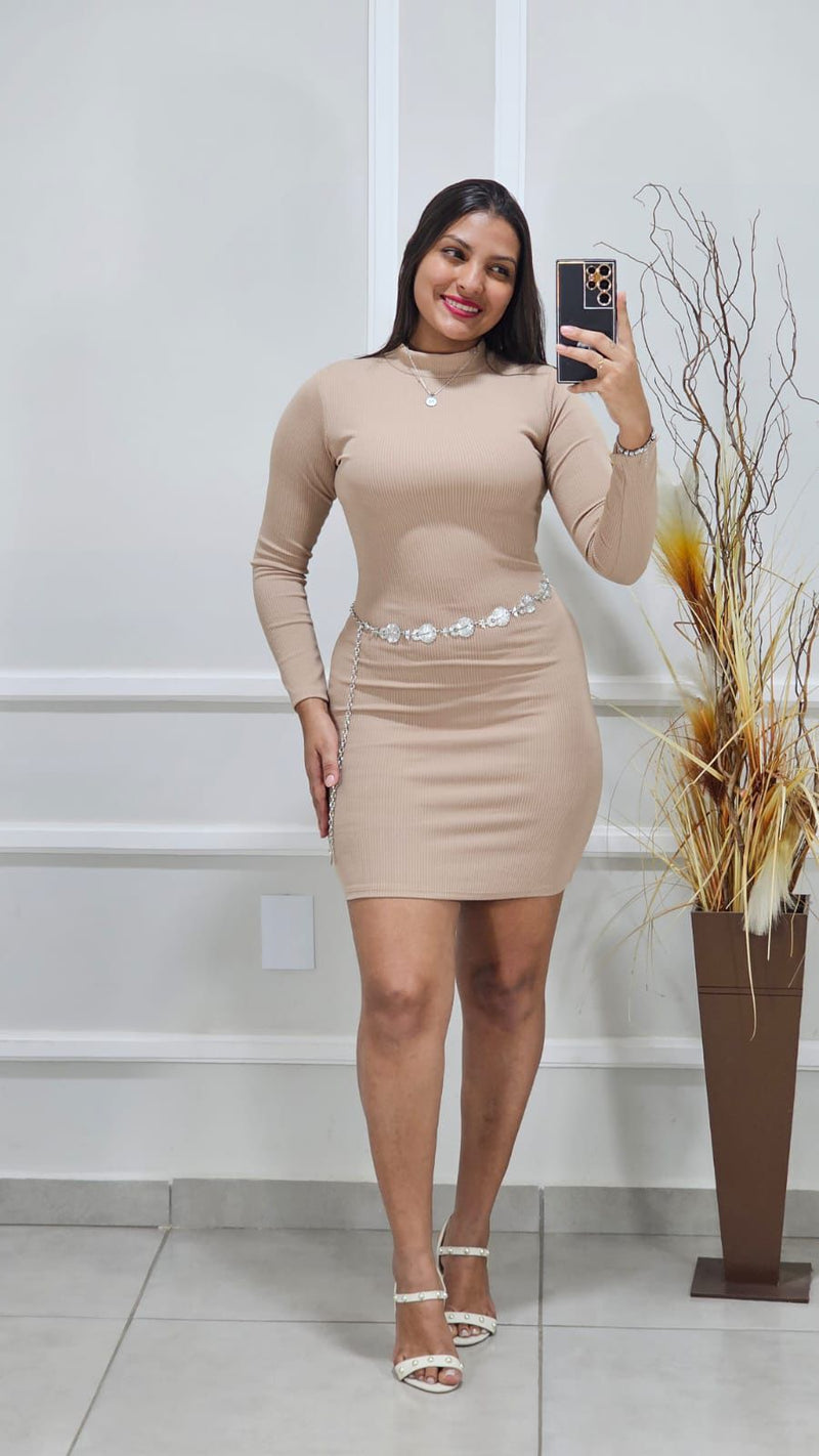 Vestido Canelado Curto Feminino